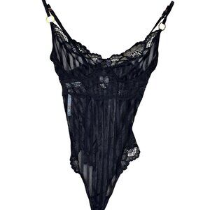 Mapele Repreve Women's Bodysuit Lace Sheer Black Adjustable Size Small NEW NWT